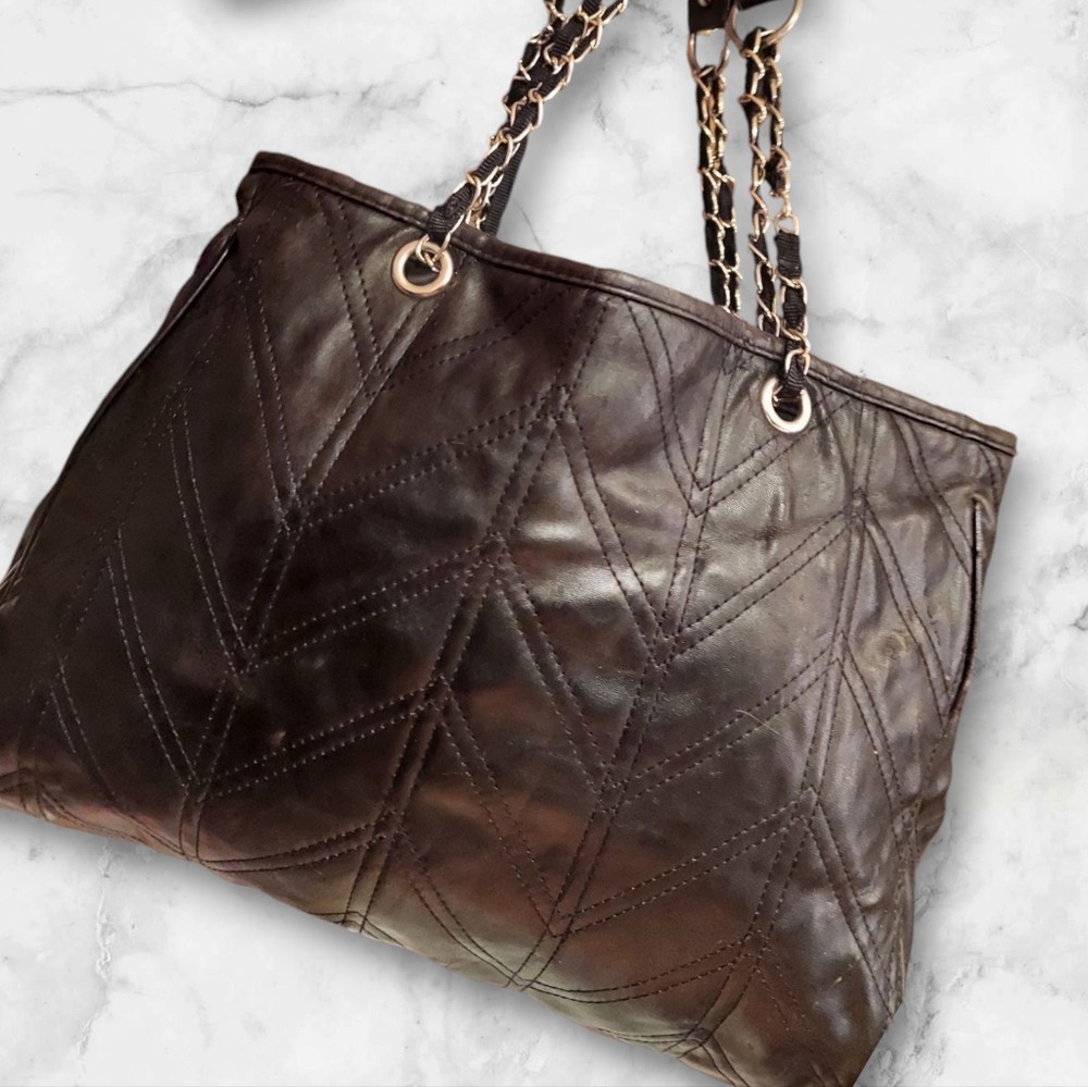 Black faux leather bag with chain straps (ADD ON ITEM)